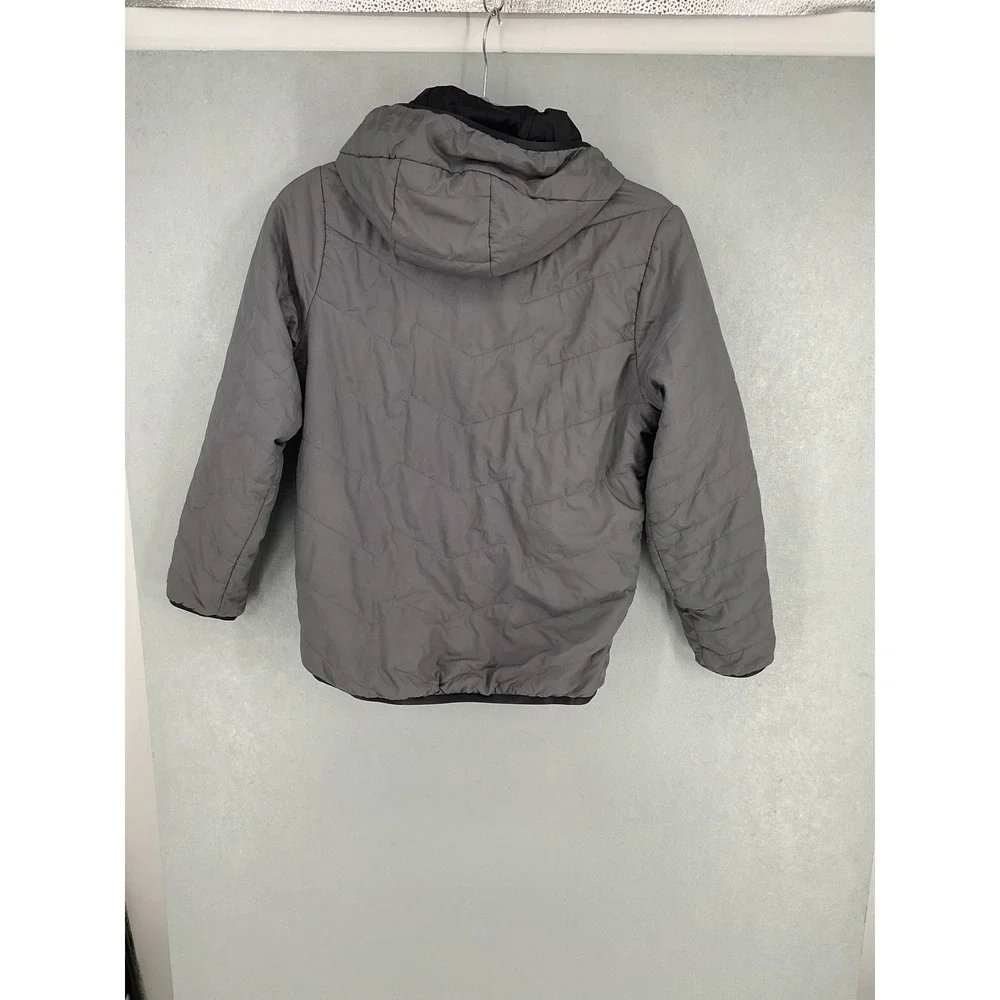 Under Armour Boys Puffer Jacket Gray Quilted Insulated Hooded Youth Medium